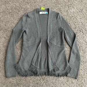 Sparrow Gray Knit Open Front Curve Fringe Hem Cardigan XS
